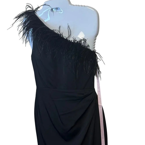 New‎ MAC DUGGAL Feather One-Shoulder Draped Front Dress 78147 Women's 2 - Picture 3 of 13